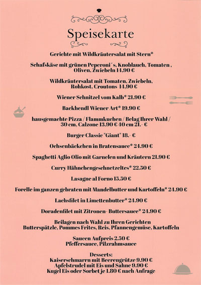 Speise- und Getränkekarte